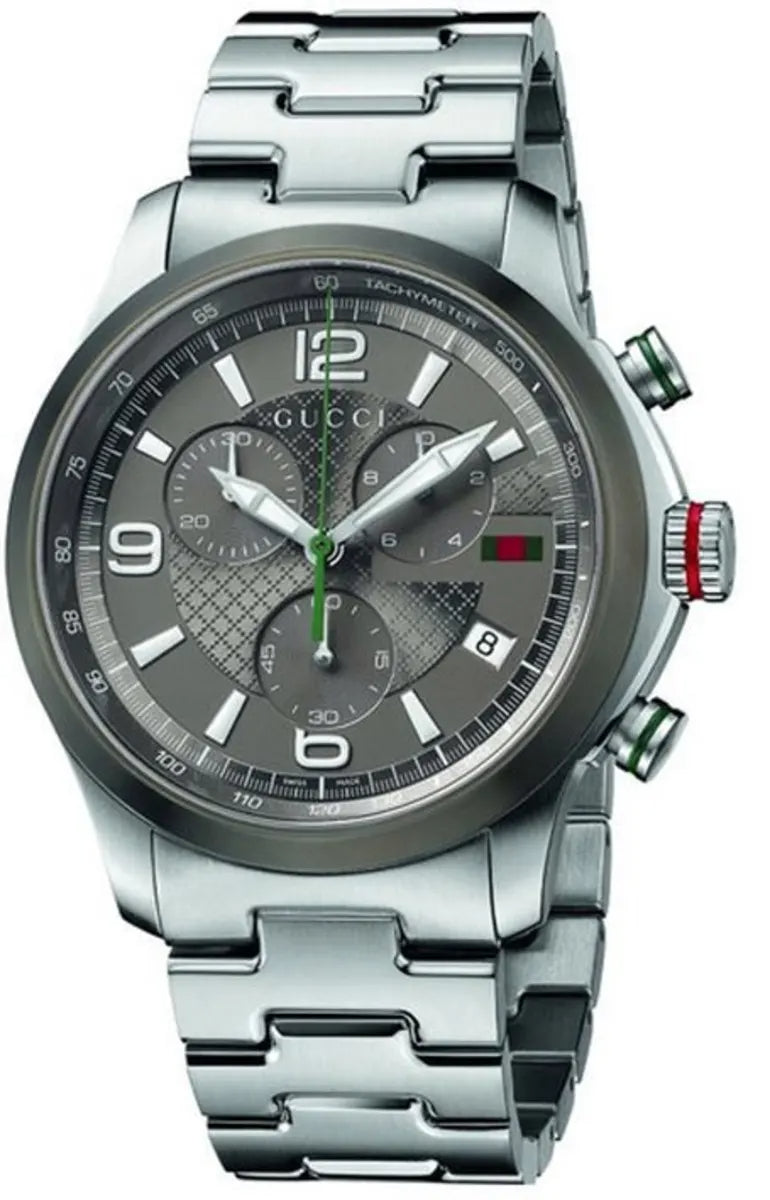  Shop Authentic Gucci G Timeless Chronograph Grey Dial Silver Steel Strap Watch For Men -  YA126238 - Luxxuri
