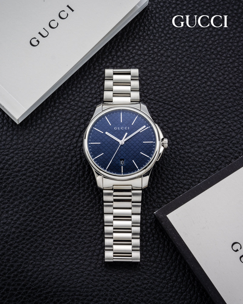  Shop Authentic Gucci G Timeless Blue Dial Silver Steel Strap Watch For Men - YA126316 - Luxxuri