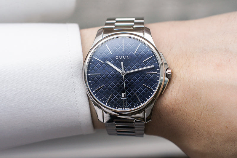  Shop Authentic Gucci G Timeless Blue Dial Silver Steel Strap Watch For Men - YA126316 - Luxxuri