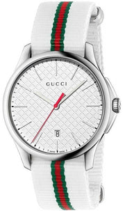  Shop Authentic Gucci G Timeless Quartz White DIal White NATO Strap Watch For Men - YA126322 - Luxxuri