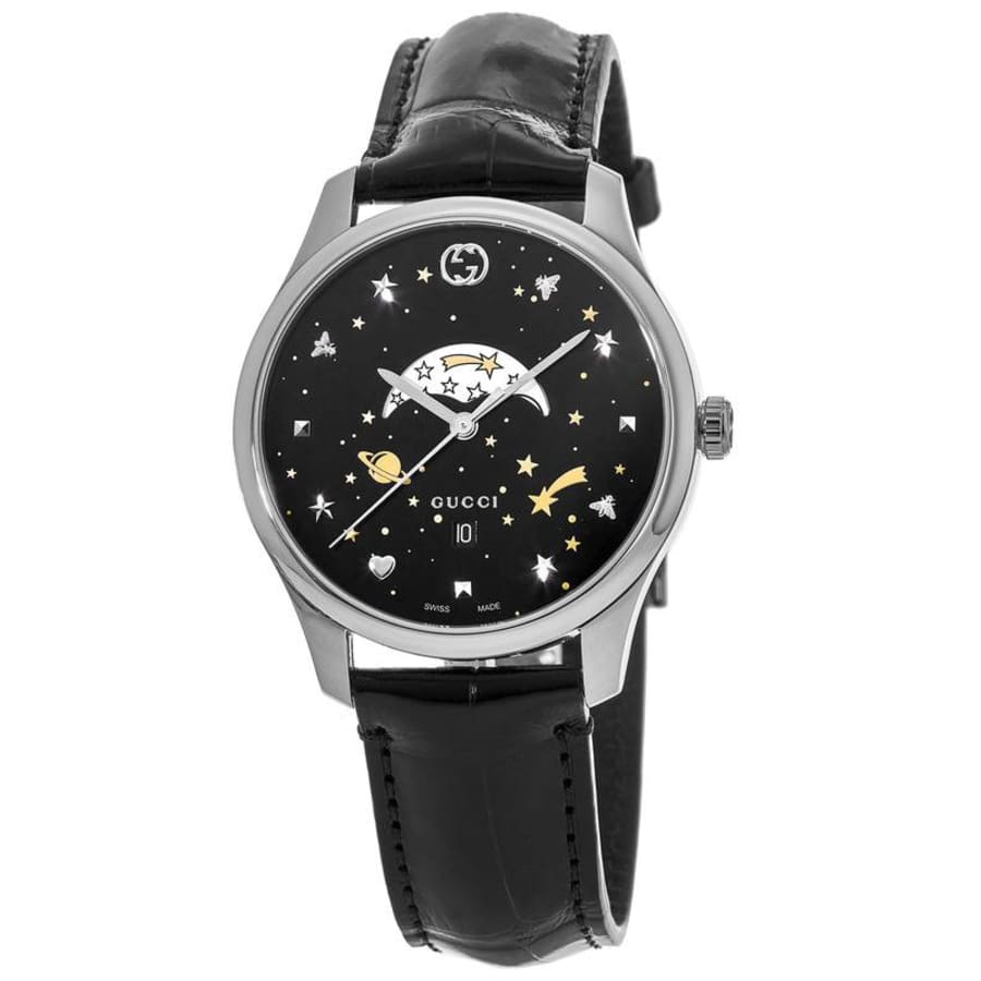  Shop Authentic Gucci G-Timeless Moonphase Black Dial Black Leather Strap Watch For Men - YA126327 - Luxxuri