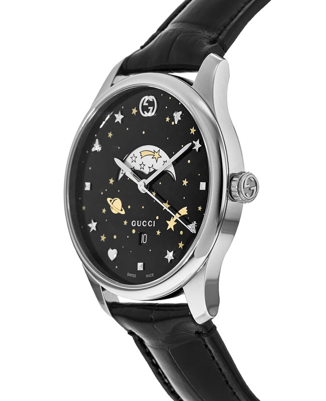  Shop Authentic Gucci G-Timeless Moonphase Black Dial Black Leather Strap Watch For Men - YA126327 - Luxxuri