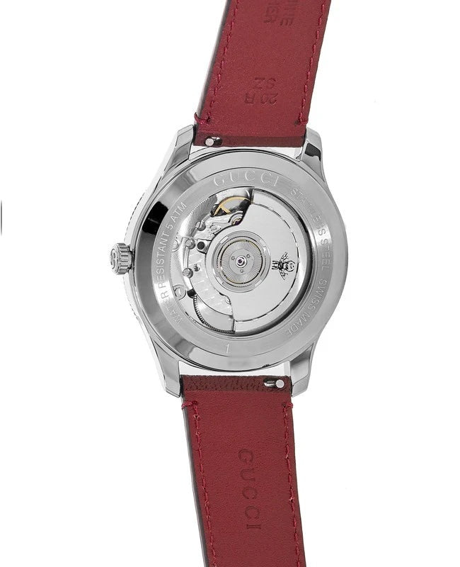  Shop Authentic Gucci G Timeless Automatic Silver Dial Red Leather Strap Watch For Men - YA126346 - Luxxuri