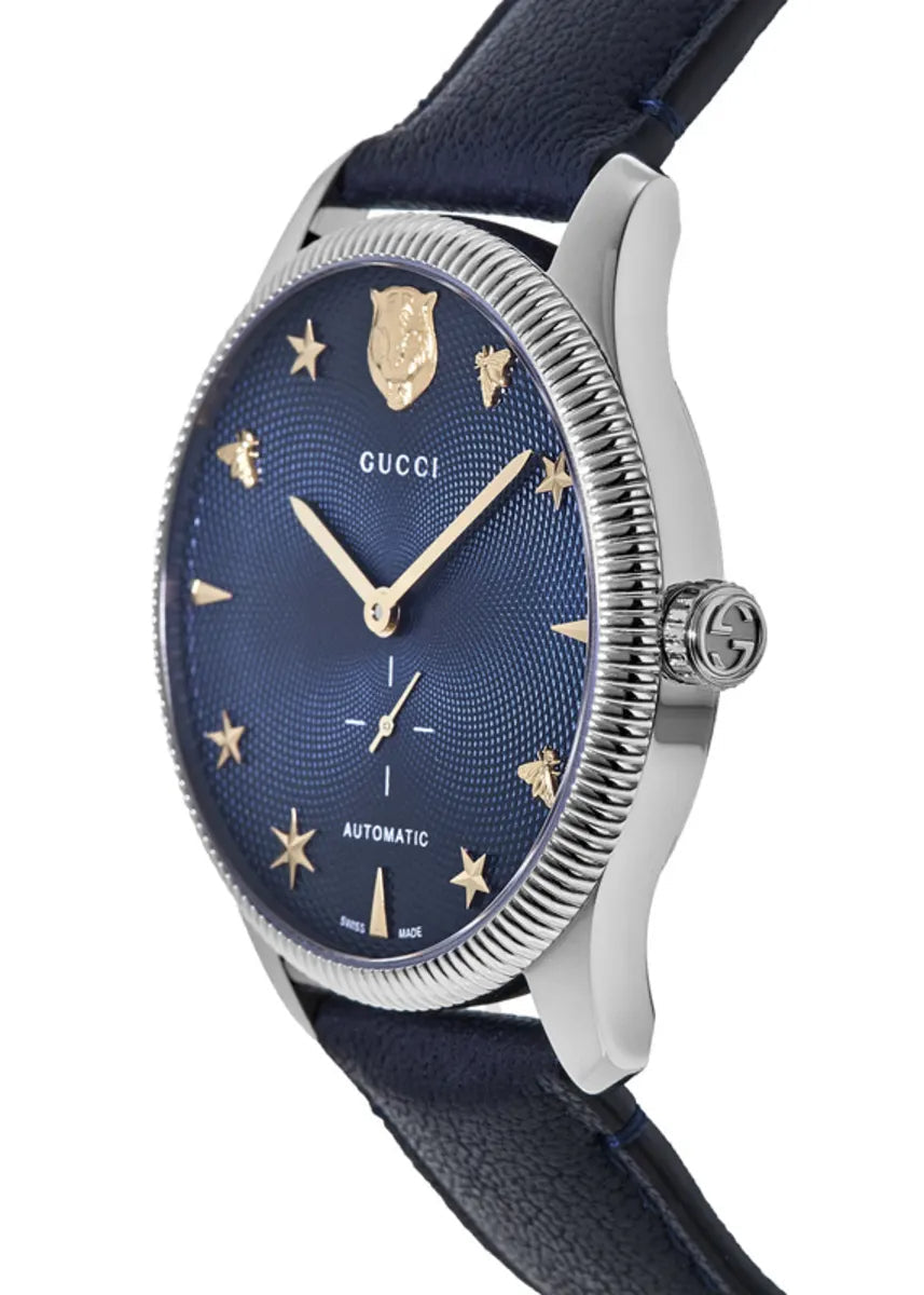  Shop Authentic Gucci G Timeless Automatic Blue Dial Black Leather Strap Watch For Men - YA126347 - Luxxuri