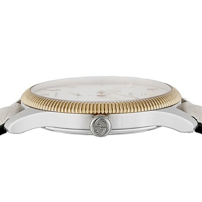  Shop Authentic Gucci G Timeless Automatic Silver Dial Beige Leather Strap Watch For Men - YA126348 - Luxxuri