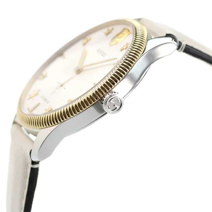  Shop Authentic Gucci G Timeless Automatic Silver Dial Beige Leather Strap Watch For Men - YA126348 - Luxxuri