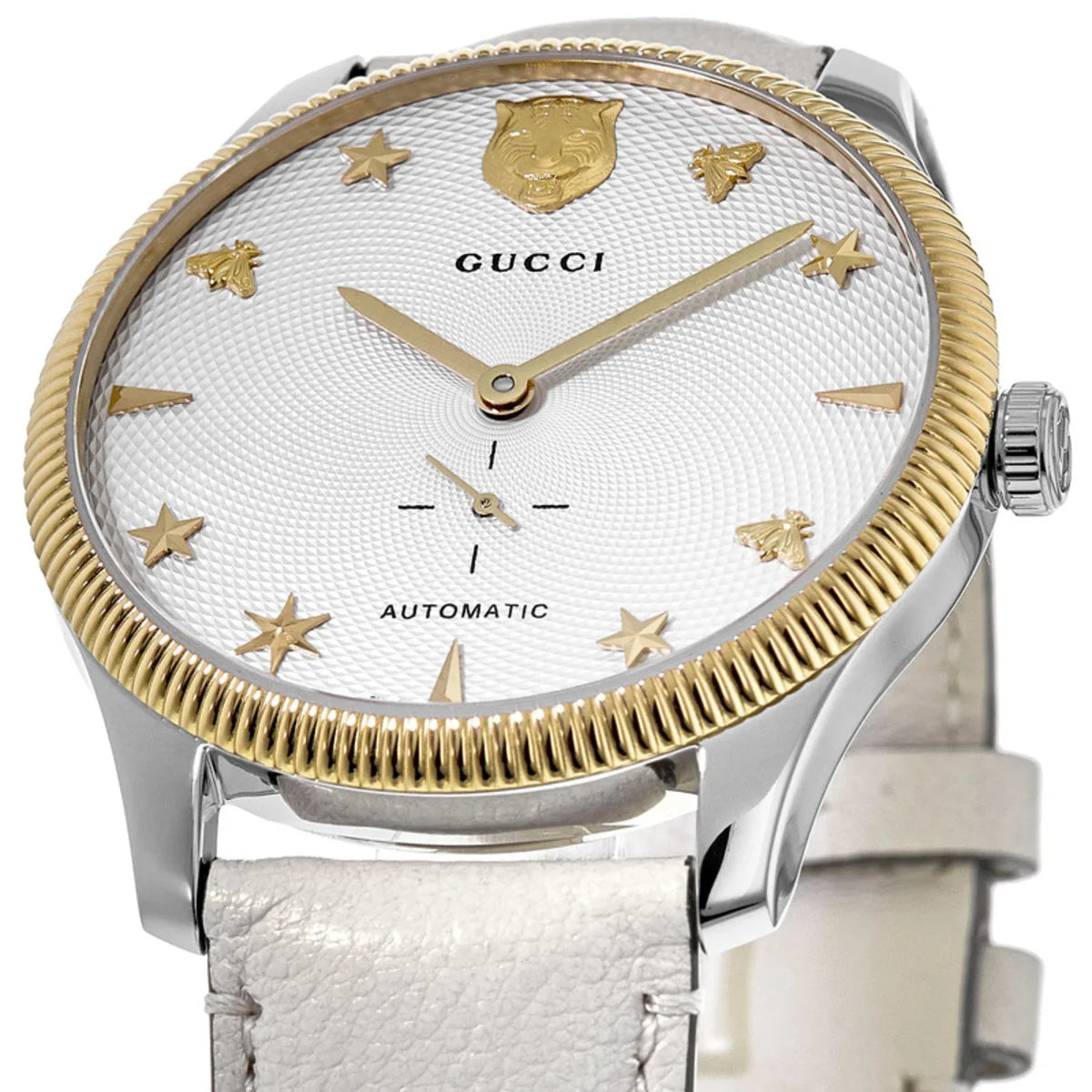  Shop Authentic Gucci G Timeless Automatic Silver Dial Beige Leather Strap Watch For Men - YA126348 - Luxxuri
