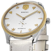  Shop Authentic Gucci G Timeless Automatic Silver Dial Beige Leather Strap Watch For Men - YA126348 - Luxxuri
