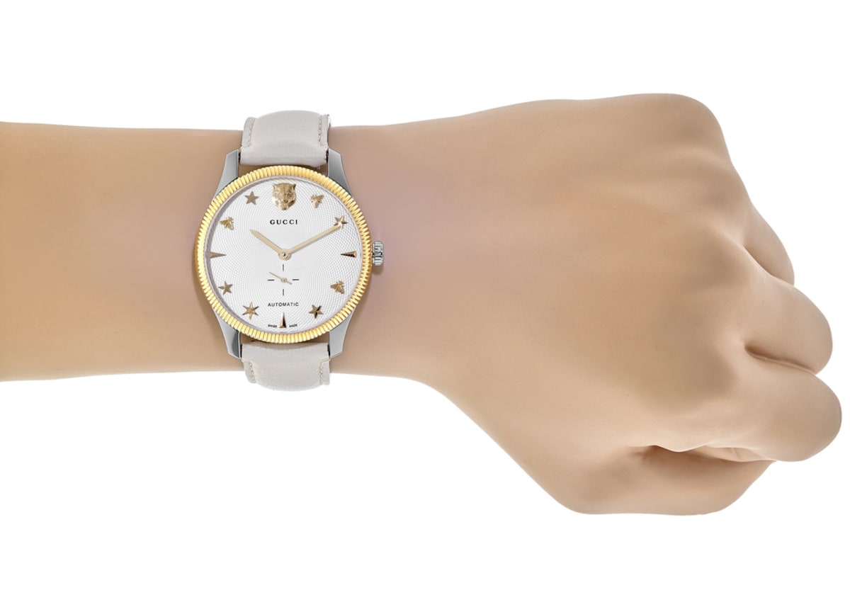  Shop Authentic Gucci G Timeless Automatic Silver Dial Beige Leather Strap Watch For Men - YA126348 - Luxxuri