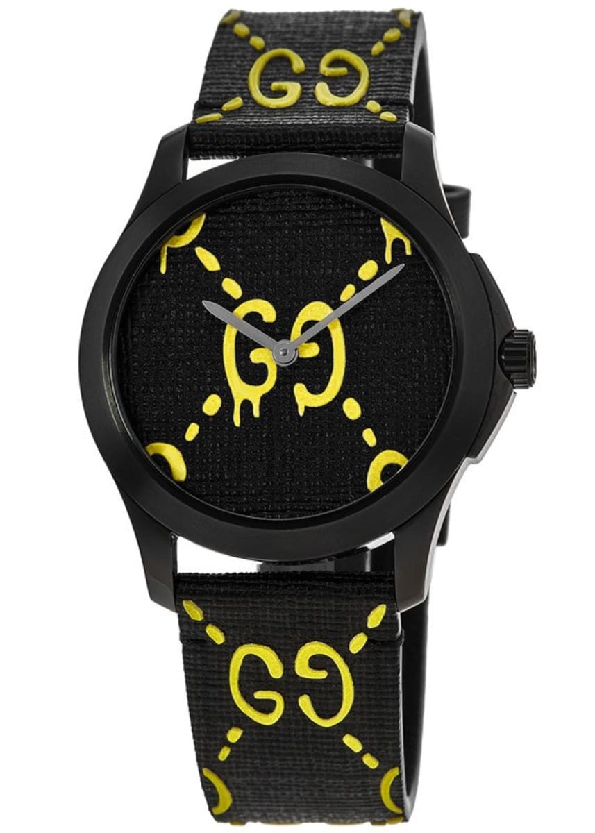  Shop Authentic Gucci G Timeless Ghost Black Dial Black Leather Strap Watch For Men - YA1264019 - Luxxuri