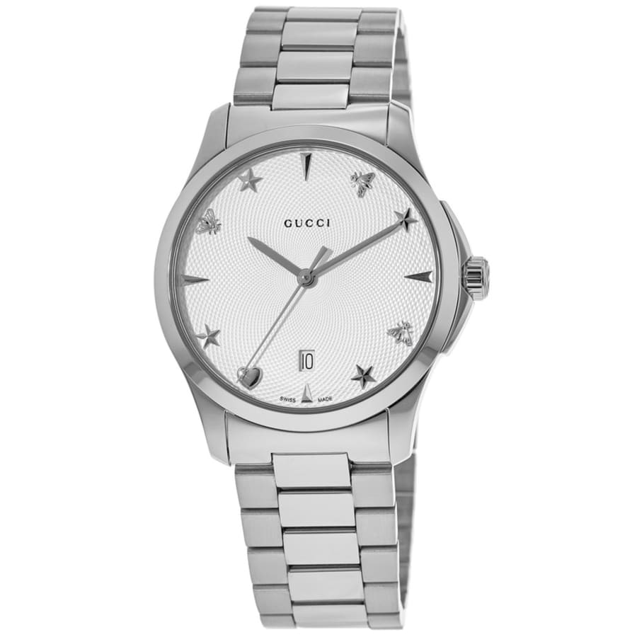  Shop Authentic Gucci G Timeless Silver Dial Silver Steel Strap Watch For Women - YA1264028 - Luxxuri