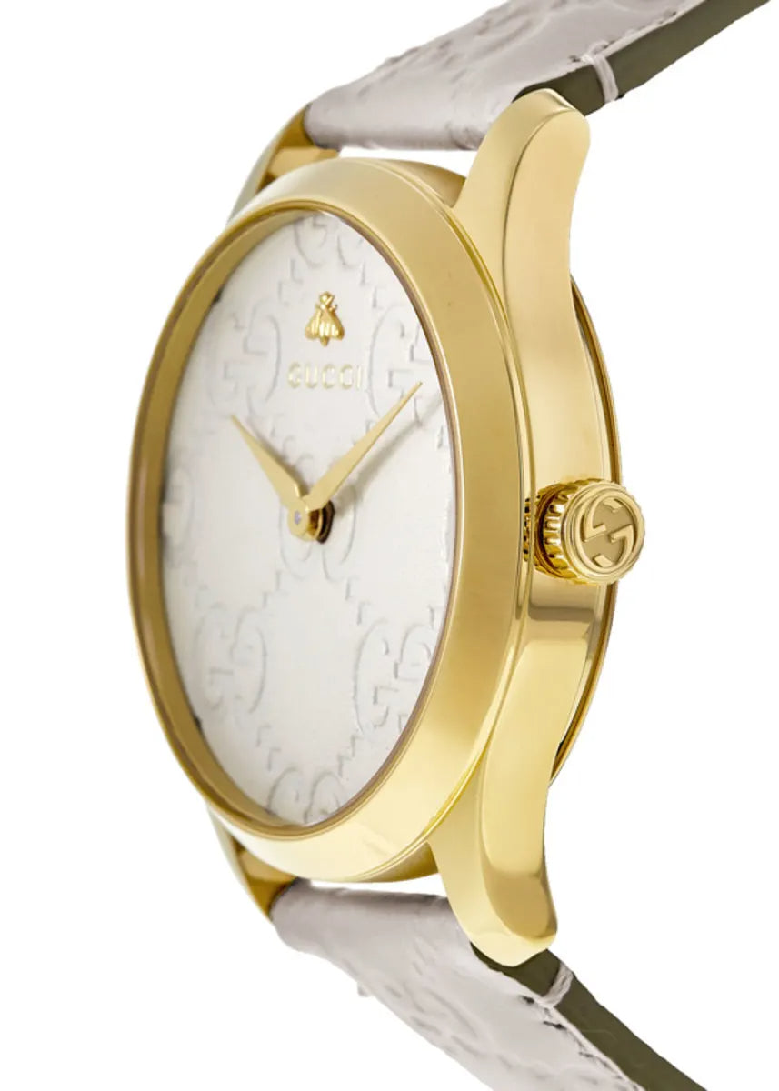  Shop Authentic Gucci G Timeless Quartz White Dial White Leather Strap Watch For Women - YA1264033A - Luxxuri