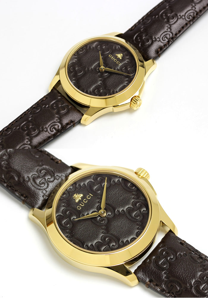  Shop Authentic Gucci G Timeless Quartz Brown Dial Brown Leather Strap Watch for Men - YA1264035 - Luxxuri