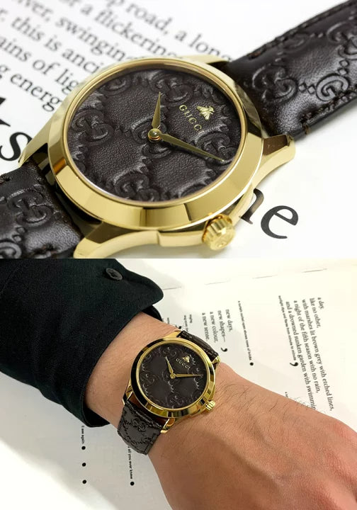  Shop Authentic Gucci G Timeless Quartz Brown Dial Brown Leather Strap Watch for Men - YA1264035 - Luxxuri
