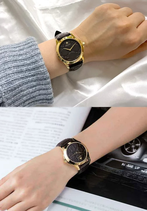  Shop Authentic Gucci G Timeless Quartz Brown Dial Brown Leather Strap Watch for Men - YA1264035 - Luxxuri