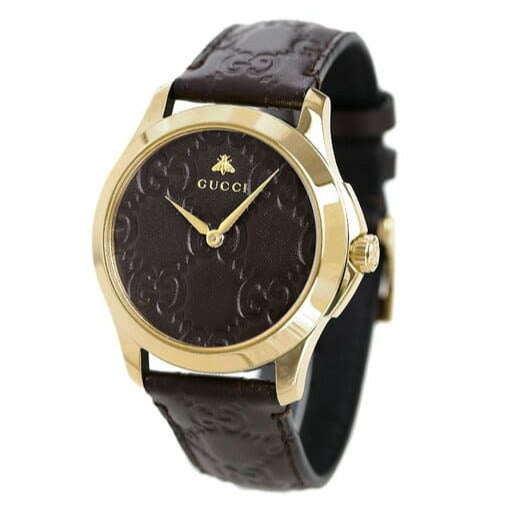  Shop Authentic Gucci G Timeless Quartz Brown Dial Brown Leather Strap Watch for Men - YA1264035 - Luxxuri