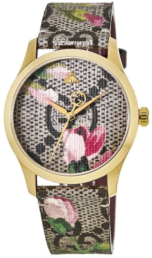  Shop Authentic Gucci G Timeless Floral Brown Dial Brown Leather Strap Watch For Women - YA1264038 - Luxxuri