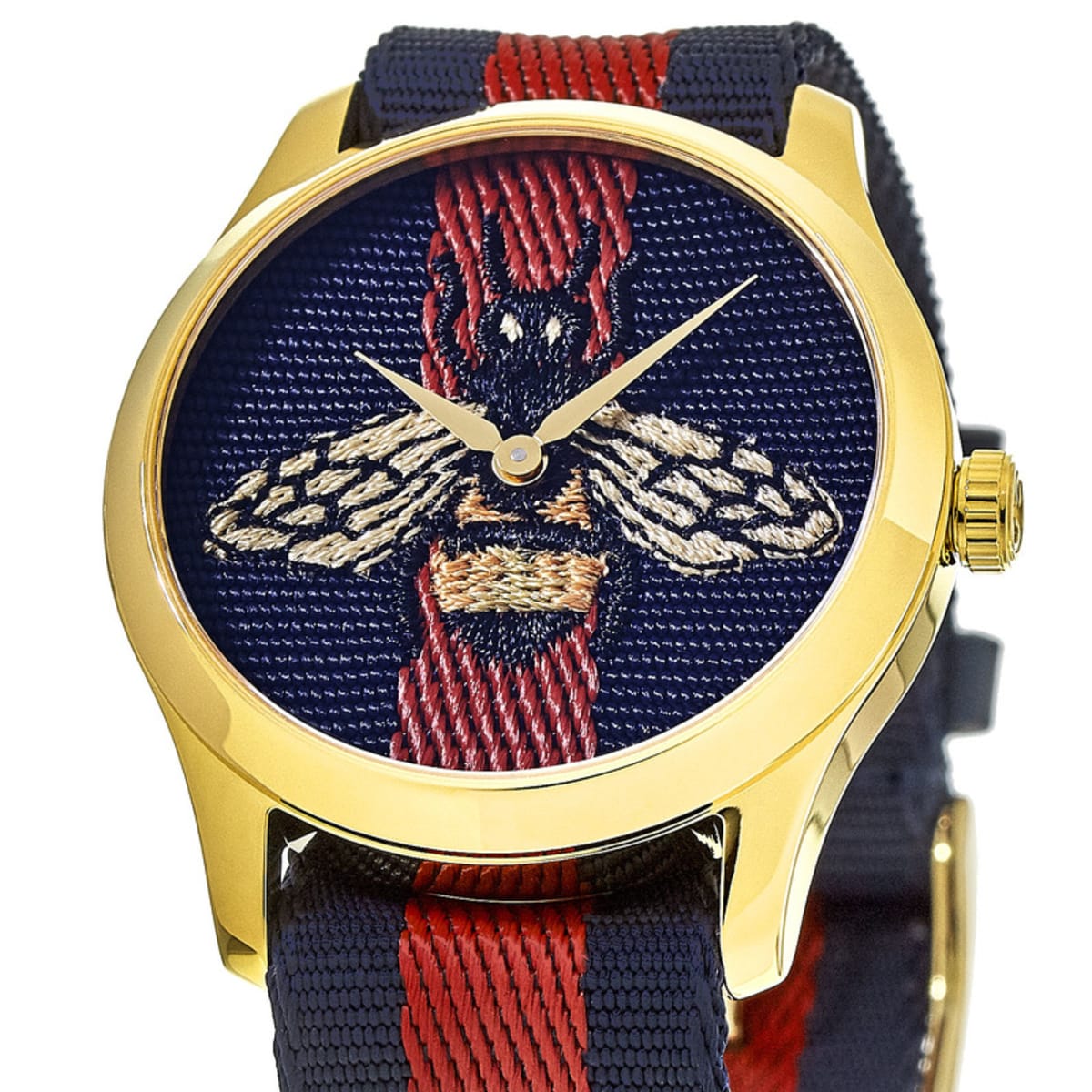  Shop Authentic Gucci G Timeless Bee Red & Blue Dial Red Two Tone Nylon Strap Watch For Men - YA1264061 - Luxxuri