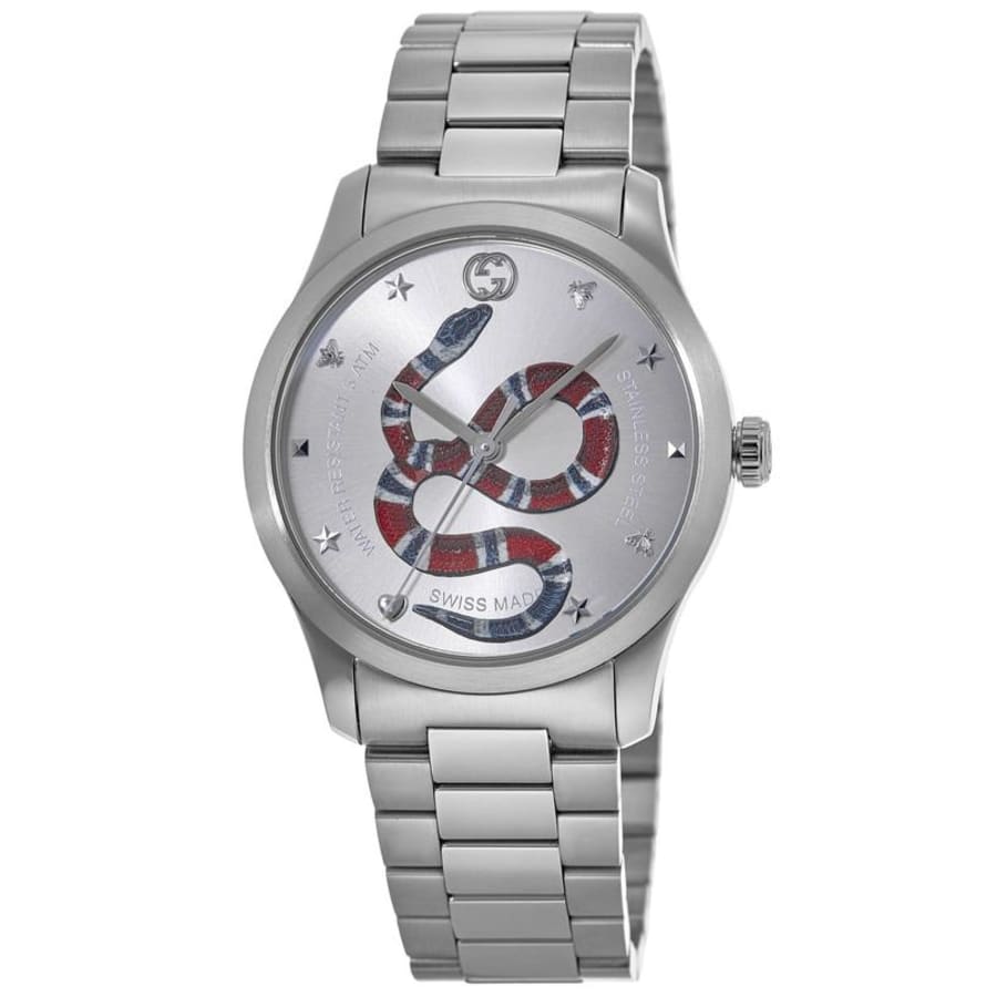  Shop Authentic Gucci G Timeless Silver Dial Silver Steel Strap Watch For Women - YA1264076 - Luxxuri