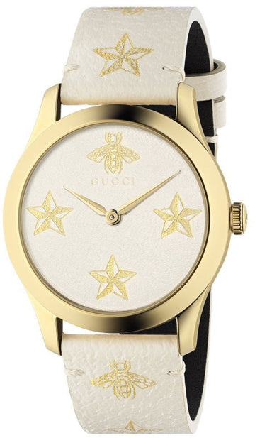 Shop Authentic Gucci G Timeless White Dial White Leather Strap Watch For Women - YA1264096 - Luxxuri