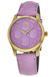  Shop Authentic Gucci G Timeless Quartz Lilac Dial Lilac Leather Strap Watch For Women - YA1264098 - Luxxuri
