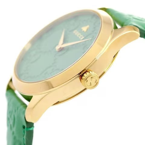  Shop Authentic Gucci G Timeless Quartz Green Dial Green Leather Strap Watch For Women - YA1264099 - Luxxuri