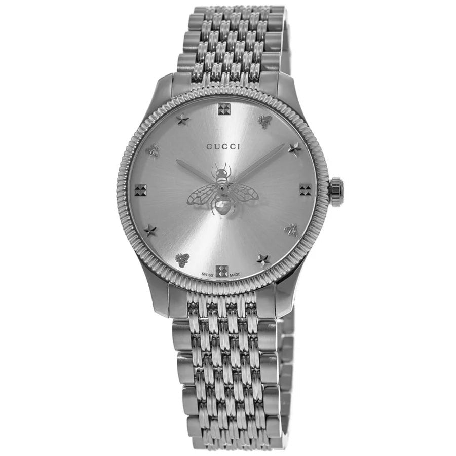  Shop Authentic Gucci G Timeless Quartz Silver Dial Silver Steel Strap Watch For Women - YA1264153 - Luxxuri