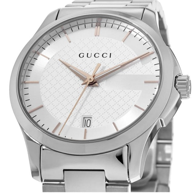  Shop Authentic Gucci G Timeless Silver Dial Silver Steel Strap Unisex Watch - YA126442 - Luxxuri