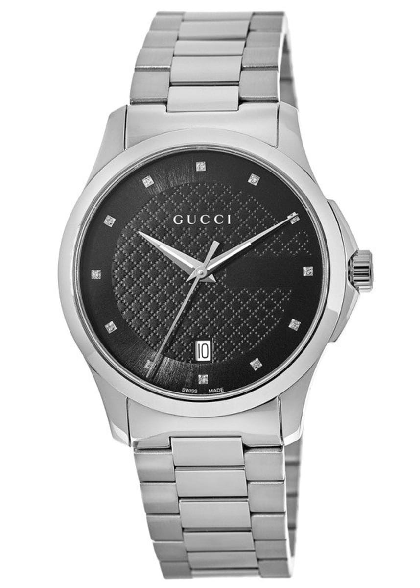  Shop Authentic Gucci G Timeless Diamonds Black Dial Silver Steel Strap Watch For Men - YA126456 - Luxxuri