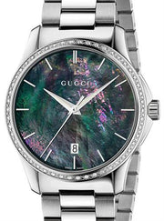  Shop Authentic Gucci G Timeless Diamonds Mother of Pearl Blue Dial Silver Steel Strap Unisex Watch - YA126458 - Luxxuri