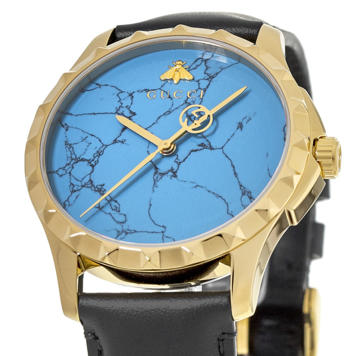  Shop Authentic Gucci G Timeless Turquoise Blue Dial Black Leather Strap Watch For Men - YA126462 - Luxxuri