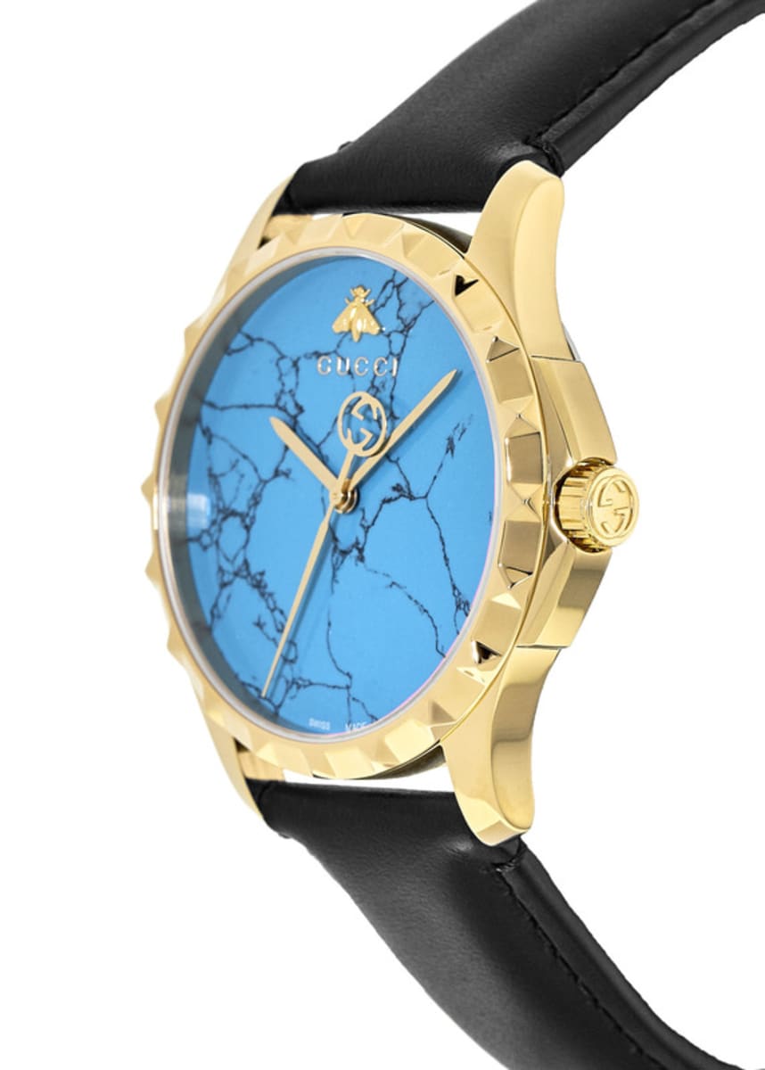  Shop Authentic Gucci G Timeless Turquoise Blue Dial Black Leather Strap Watch For Men - YA126462 - Luxxuri