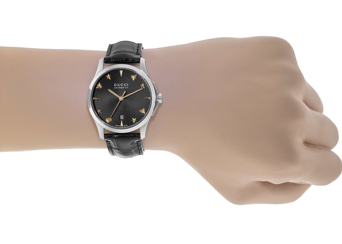  Shop Authentic Gucci G Timeless Automatic Black Dial Black Leather Strap Watch For Women - YA126469 - Luxxuri