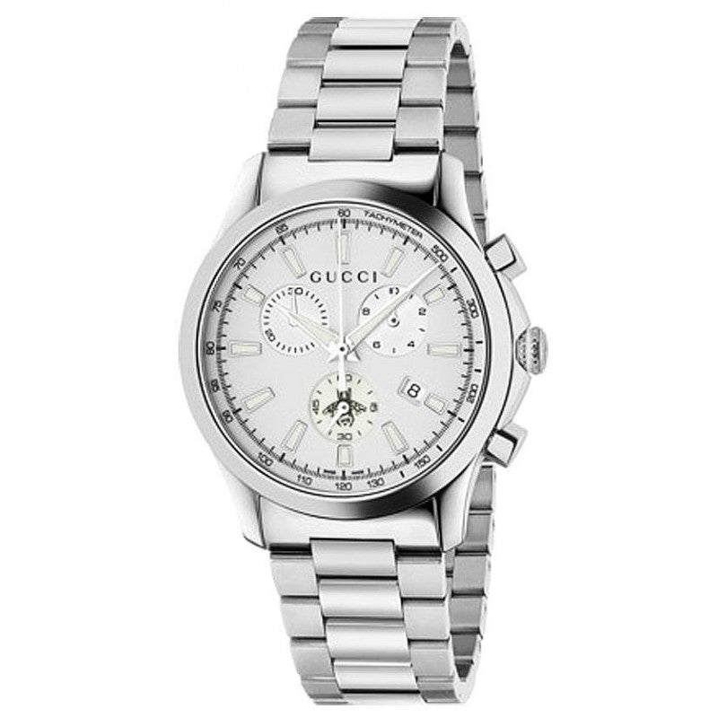  Shop Authentic Gucci G Timeless Chronograph White Dial Silver Steel Strap Watch For Men - YA126472 - Luxxuri