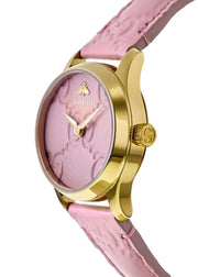  Shop Authentic Gucci G Timeless Quartz Pink Dial Pink Leather Strap Watch For Women - YA1265005 - Luxxuri