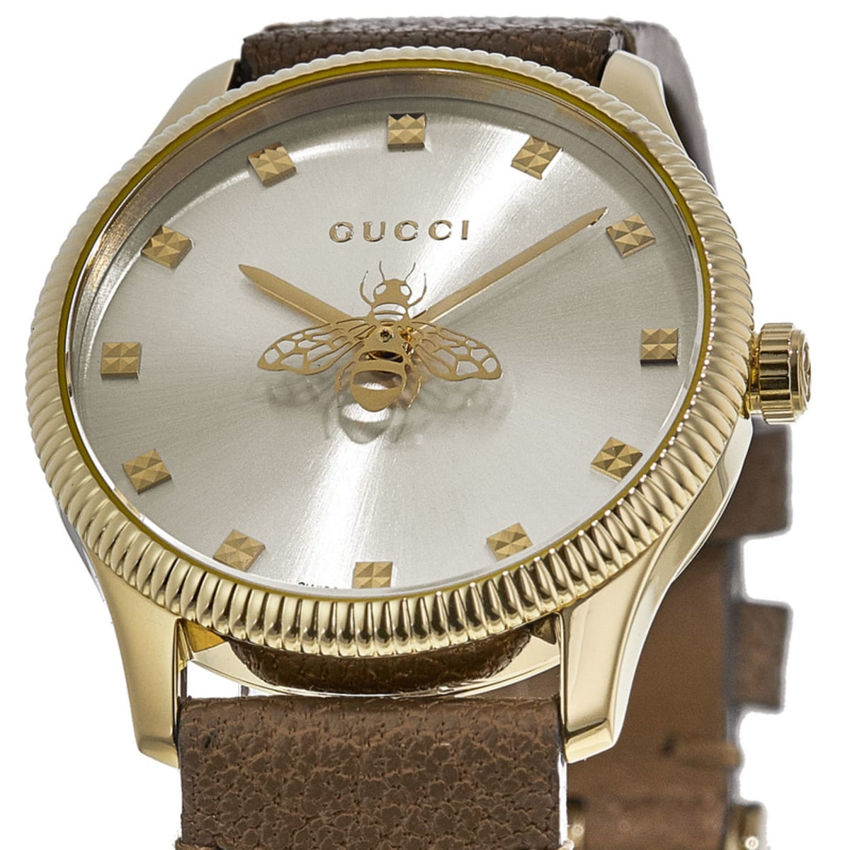  Shop Authentic Gucci G Timeless Quartz Silver Dial Brown Leather Strap Watch For Women - YA1265022 - Luxxuri