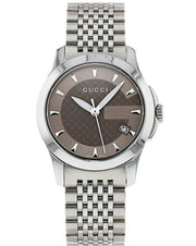  Shop Authentic Gucci G Timeless Brown Dial Silver Steel Strap Watch For Women - YA126503 - Luxxuri