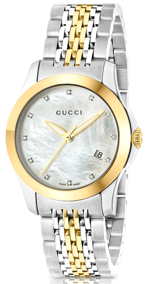  Shop Authentic Gucci G Timeless Diamonds Mother of Pearl Dial Two Tone Mesh Bracelet Watch for Women - YA126513 - Luxxuri