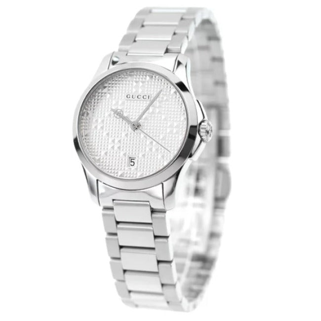  Shop Authentic Gucci G Timeless Quartz Silver Dial Silver Steel Strap Watch For Women - YA126551 - Luxxuri