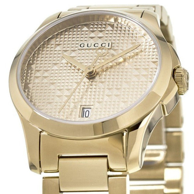  Shop Authentic Gucci G Timeless Gold Dial Gold Steel Strap Watch For Women - YA126553 - Luxxuri