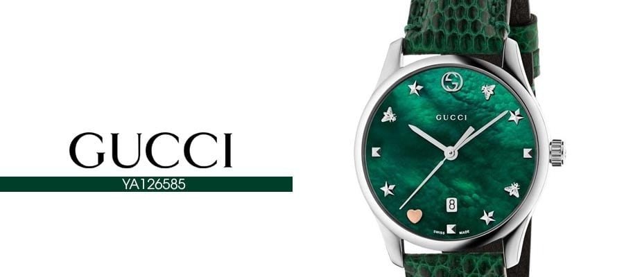  Shop Authentic Gucci G-Timeless Green Mother of Pearl Dial Green Leather Strap Watch For Women - YA126585 - Luxxuri