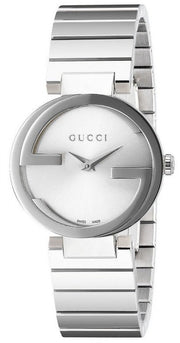  Shop Authentic Gucci G Interlocking Silver Dial Silver Steel Strap Watch For Women - YA133503 - Luxxuri