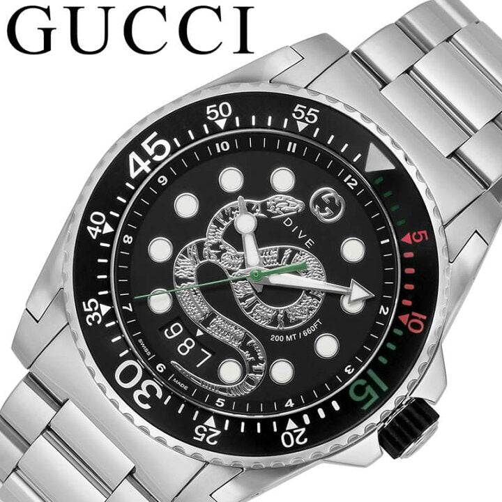  Shop Authentic Gucci Dive Snake Black Dial Silver Steel Strap Watch For Men - YA136218 - Luxxuri