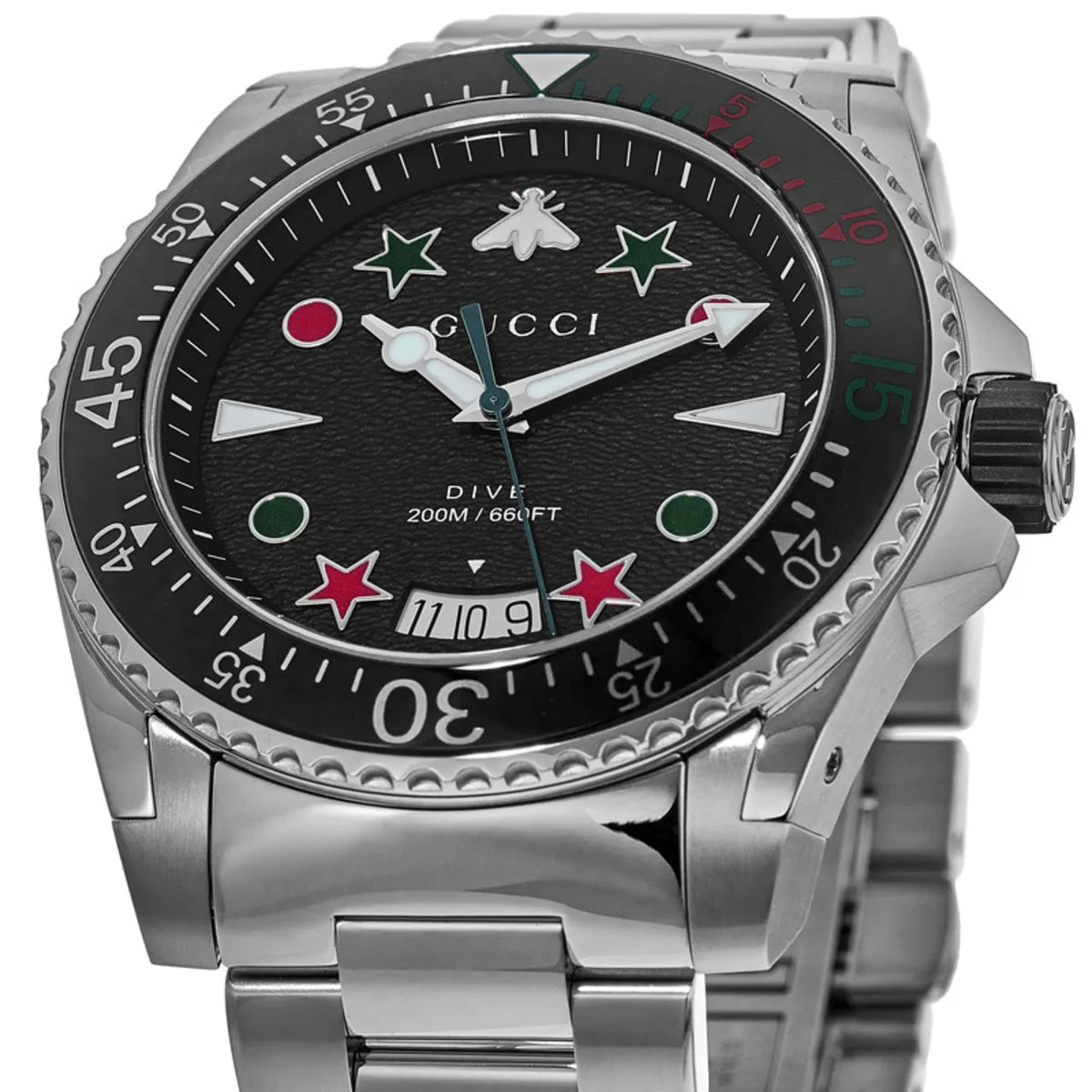  Shop Authentic Gucci Dive Quartz Black Dial Silver Steel Strap Watch For Men - YA136221 - Luxxuri