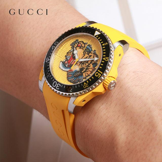  Shop Authentic Gucci Dive Tiger Yellow Dial Yellow Rubber Strap Watch For Men - YA136317 - Luxxuri