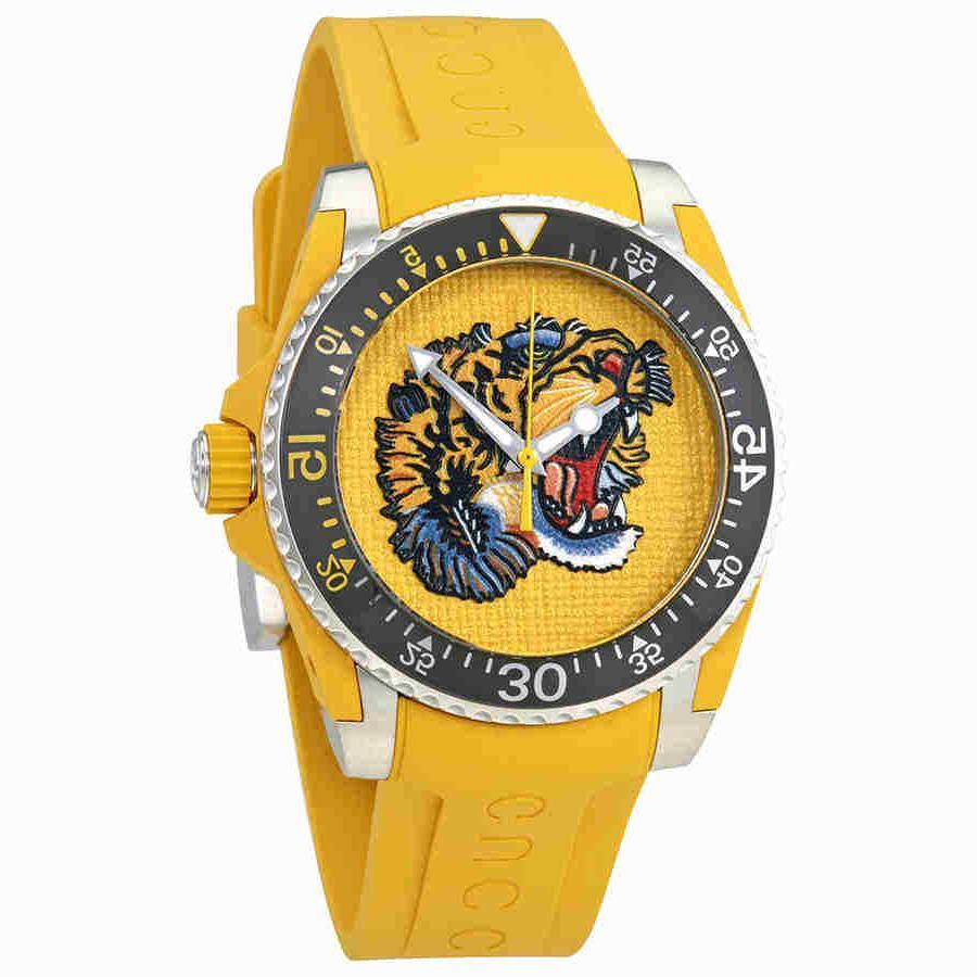  Shop Authentic Gucci Dive Tiger Yellow Dial Yellow Rubber Strap Watch For Men - YA136317 - Luxxuri