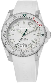  Shop Authentic Gucci Dive Quartz White Dial White Rubber Strap Watch For Men - YA136337 - Luxxuri