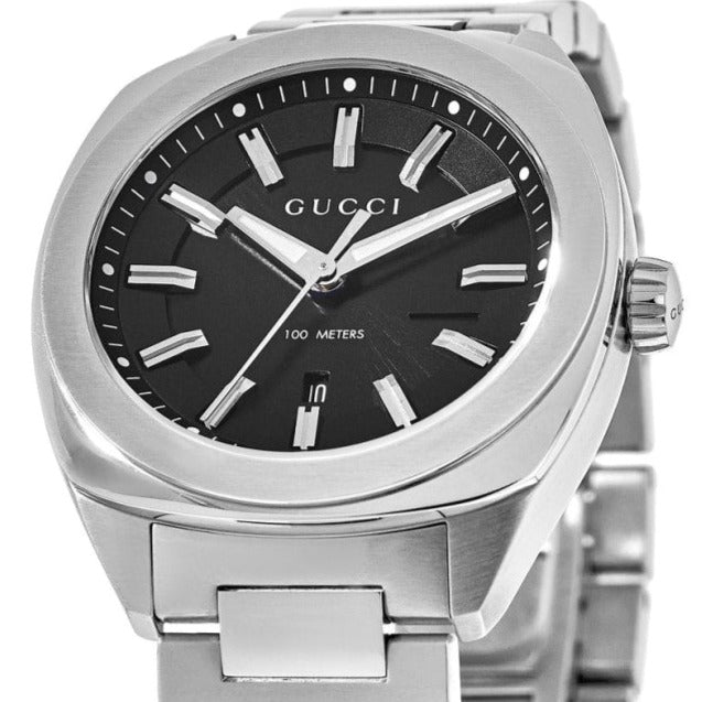  Shop Authentic Gucci GG2570 Quartz Black Dial Silver Steel Strap Watch For Men - YA142401 - Luxxuri