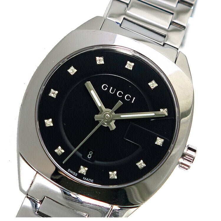  Shop Authentic Gucci GG2570 Diamonds Black Dial Silver Steel Strap Watch For Women - YA142503 - Luxxuri
