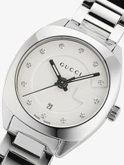 Shop Authentic Gucci G Frame Quartz Diamonds Silver Dial Silver Steel Strap Watch For Women - YA142504 - Luxxuri